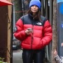 Emily Ratajkowski – In a red puffer jacket while out in New York