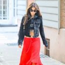 Emily Ratajkowski – In a red skirt on a walk in New York