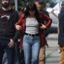 Dakota Johnson – Dons red leather jacket on the set of ‘Madame Web’ in Chelsea