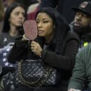 Meek Mill and Nicki Minaj watch the game between the Golden State Warriors and Philadelphia 76ers on January 30, 2016 at the Wells Fargo Center in Philadelphia, Pennsylvania - 454 x 355