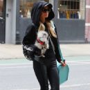 Paris Hilton – Wearing PU leather black pants in New York