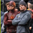Grant Gustin & Stephen Amell Shoot 'The Flash' & 'Arrow' Crossover in Vancouver - See the Pics!