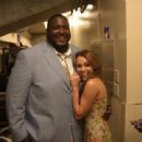 Miley Cyrus posed with The Blind Side Star, Quinton Aaron - 454 x 340