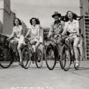 Shirley Patterson, Alma Carroll, John Hubbard, Adele Mara ride bikes. Columbia Pictures circa 1942. - 454 x 360