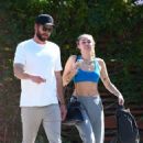 Miley Cyrus in Sports Bra with Liam Hemsworth at The Sun Cafe in Studio City