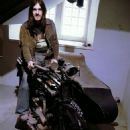 Lemmy sitting on a BSA motorcycle and sidecar combination, 10th May 1974. London's Imperial War Museum - 454 x 675