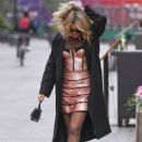 Ashley Roberts – In corset style metallic dress at Heart Radio in London