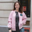 Sophie Ellis Bextor – In a polka dot mini dress and a pink bomber jacket posing at BBC Radio 2 - 454 x 640