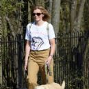 Jane Danson – stroll with her Labrador dog in the Cheshire sunshine - 454 x 669