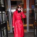 Nicola Roberts – Wearing red leather rain coat at Zoe Ball breakfast show in London - 454 x 614