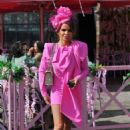 Tanya Bardsley – In a pink while arriving for Ladies Day at Aintree in Liverpool - 454 x 685