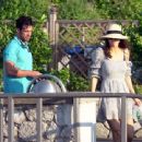 Alexandra Daddario and Brendan Wallace on a yacht in Capri