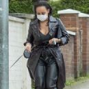 Lisa Maffia in Leather with her dog out in London - 454 x 681