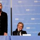 Robert Plant and Roger Daltrey pose at a press conference to announce the Daltrey/Townsend Teen & Young Adult Cancer Program at UCLA on November 4, 2011 in Los Angeles, California