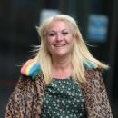 Vanessa Feltz – Leaving BBC studios in animal print coat in London