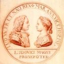 Drawing of a medallion depicting Mariana Victoria and Louis XV
