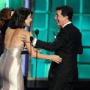 Cobie Smulders, Alyson Hannigan and Stephen Colbert - The 65th Annual Primetime Emmy Awards - Show - 454 x 317