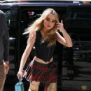 Sabrina Carpenter – Rocks in gold boots and tartan mini skirt at the Global offices in London