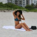 Audrina Patridge in Blue Bikini at the beach in Miami