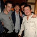 James Jagger, Mick Jagger, William Meredith and Shane Richie pose backstage following ''Lone Star & PVT. Wars'' at the King's Head Theatre on September 5, 2007 in London, England