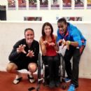 World record holder Michelle Stilwell & coach Peter Lawless do 'the beast' with Yohan Blake