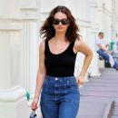 Lily James – In a black tank top and jeans in New York - 454 x 454