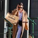 Lea Michele – Dons sweatpants with a tan overcoat in Manhattan