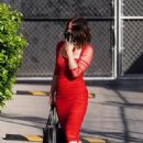 Melissa Benoist – In red dress arrives on the set of Jimmy Kimmel Live in Los Angeles - 454 x 681