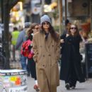 Katie Holmes – Wearing long tan coat as she runs errands in New York