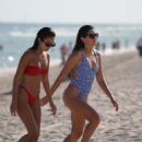Racquel Natasha in Red Bikini on the beach in Miami