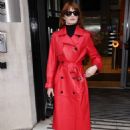 Nicola Roberts – Wearing red leather rain coat at Zoe Ball breakfast show in London - 454 x 626