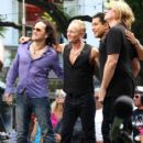 Joe Elliott, Phil Collen and Vivian Campbell of Def Leppard appear for a performance and interview with Mario Lopez of 'Extra' at The Grove, California on June 1st, 2012 - 415 x 594