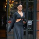 Vanessa Hudgens – Rocks in a dark gray long dress seen while out in New York - 454 x 681