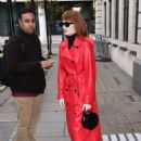 Nicola Roberts – Wearing red leather rain coat at Zoe Ball breakfast show in London - 454 x 625