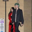 Megan Fox – In a red leather trench coat and PVC pants at Nobu Malibu