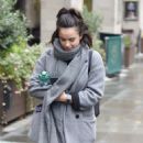 Georgia May Foote in Grey Coat – Out and about in Manchester