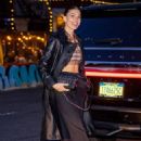 Camila Morrone – In a plaid crop top arriving at the Burberry dinner at Lucien in NY - 454 x 681
