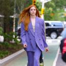 Karen Gillan – In a purple suit while out promoting her work in New York - 454 x 681