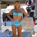 Sophie Monk in Blue Bikini on a beach in Portofino