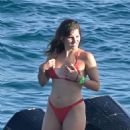Andrea Duro – Enjoying vacation sailing on a boat in red bikini in Ibiza
