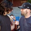 Musician Pete Yorn (L) talks with singer Fred Durst during an appearance at Tower Records on Sunset Boulevard April 19, 2003 in Los Angeles.