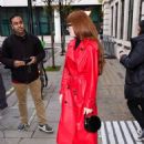 Nicola Roberts – Wearing red leather rain coat at Zoe Ball breakfast show in London - 454 x 547