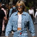 Ashley Roberts – Wearining a printed double denim suit in London - 454 x 645