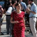 Keira Knightley and Adam Levine on Set