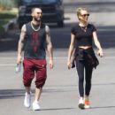 Behati Prinsloo and Adam Levine – Heads to morning Pilates workout in Studio City
