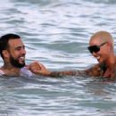 Amber Rose and French Montana on the beach in Miami, Florida - May 14, 2017 - 454 x 293