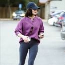 Lucy Hale – Wears a purple sweater and tights in Los Angeles
