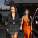 Chloe Bailey – With Halle Arriving at the Jennifer Lopez X Revolve collab party - 454 x 681