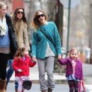 Sarah Jessica Parker: walked her kids Tabitha and Marion to school in New York City