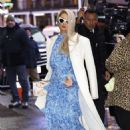 Paris Hilton – Wears a baby blue floral dress in New York